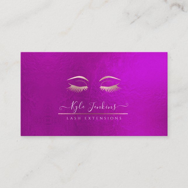 ROSE GOLD EYE LASHES IRIDESCENT MAGENTA BUSINESS CARD (Front)