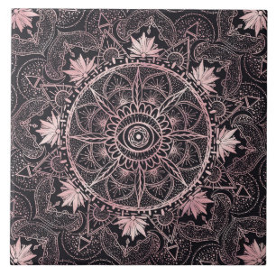 Rose Gold Eye Mandala Black Design Ceramic Tile