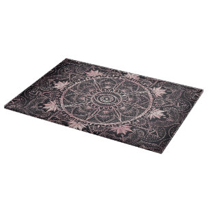 Rose Gold Eye Mandala Black Design Cutting Board