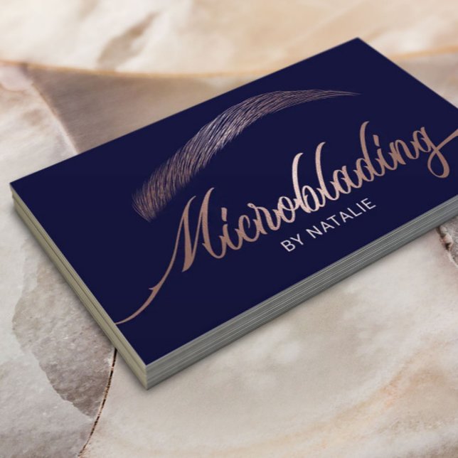 Rose Gold Eyebrow Salon Microblading Modern Navy Business Card (Creator Uploaded)