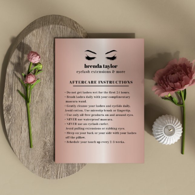 Rose Gold Eyelash  Browbar Aftercare Instructions Business Card (Creator Uploaded)