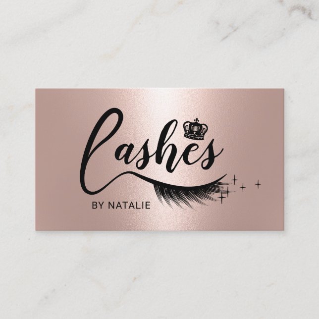 Rose Gold Eyelash Extensions Lashes Queen Salon Business Card (Front)
