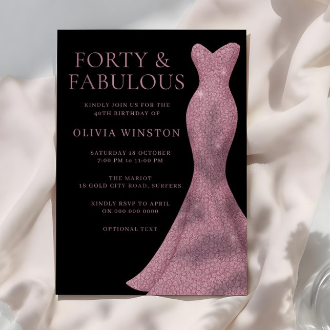 Rose Gold Fabulous Black Womans 40th Birthday Invitation (Creator Uploaded)