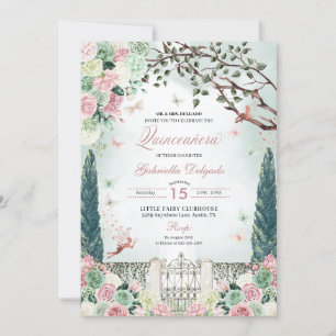 Rose Gold Fairy Enchanted Garden Quinceanera Invitation