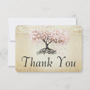 Rose Gold Fairy Lights Heart Leaf Tree Thank You