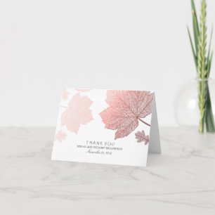 Rose Gold Fall Leaves Wedding Thank You Card