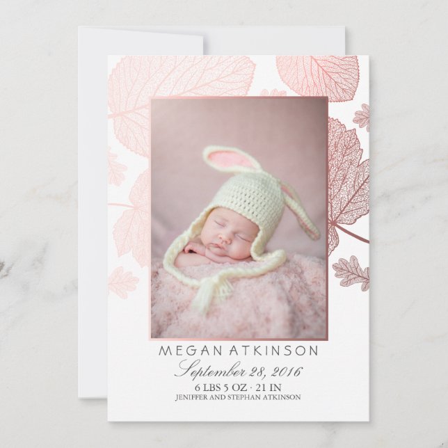 Rose Gold Fall Newborn Photo Birth Announcements (Front)