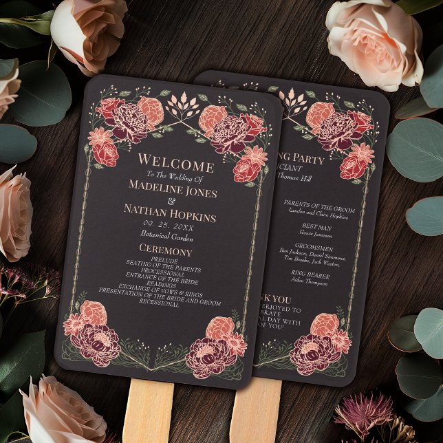 Rose Gold Fantasy Enchanted Garden Wedding Program Hand Fan (Creator Uploaded)
