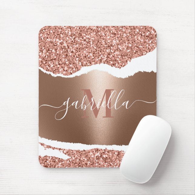 Rose Gold Faux and Glitter Mouse Pad (With Mouse)