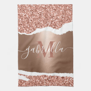 Rose Gold Faux and Glitter Tea Towel