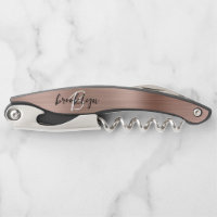 Rose Gold Faux Brushed Metal Monogram Script