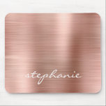 Rose Gold Faux Brushed Metal Personalised Mouse Pad<br><div class="desc">This trendy mouse pad features a rose gold faux brushed metal foil background. Personalise it with your name in white handwriting-style brush script.</div>