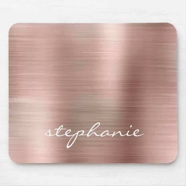 Rose Gold Faux Brushed Metal Personalised Mouse Pad (Front)