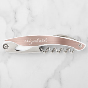 Rose Gold Faux Brushed Metal Personalised Script Corkscrew
