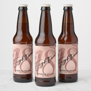 Rose Gold Faux Foil 18th Birthday Beer Bottle Label