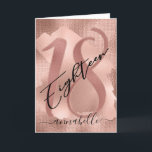 Rose Gold Faux Foil 18th Birthday Card<br><div class="desc">Chic,  trendy 18th birthday card. Design features rose gold sparkly background and brush stroke in brighter rose gold color,  number 18 and typography script eighteen in bold black lettering. Personalize with your message inside and name on the front of the card.</div>