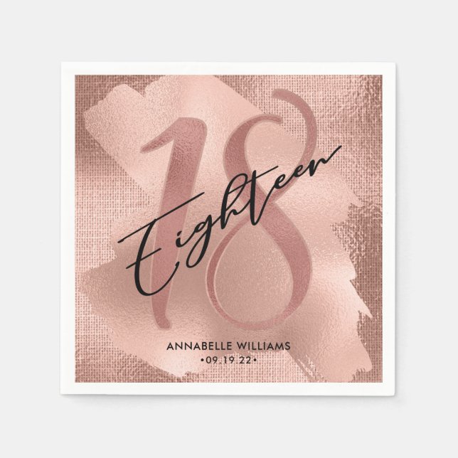 Rose Gold Faux Foil 18th Birthday Napkin (Front)