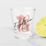 Rose Gold Faux Foil 18th Birthday Shot Glass<br><div class="desc">Rose Gold Faux Foil Eighteen Birthday Shot Glass. Design features rose gold faux foil brush stroke,  number 18 and typography script eighteen. Personalize with a name. Perfect as a gift for 18th birthday.</div>