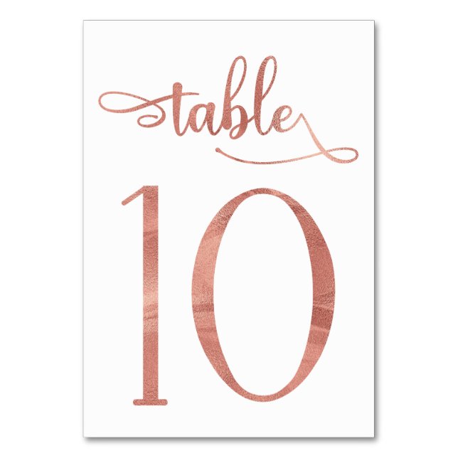 Rose Gold faux foil 3.5x5 table number | Table 10 (Front)