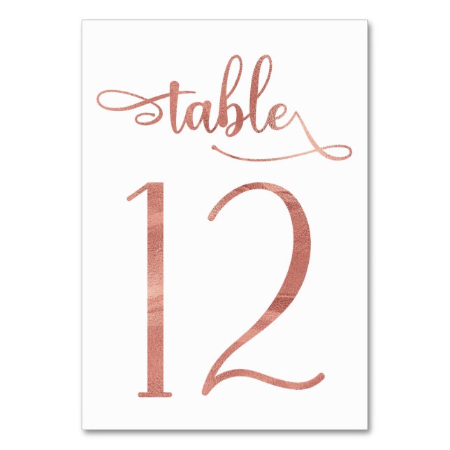 Rose gold faux foil 3.5x5 table number | Table 12 (Back)