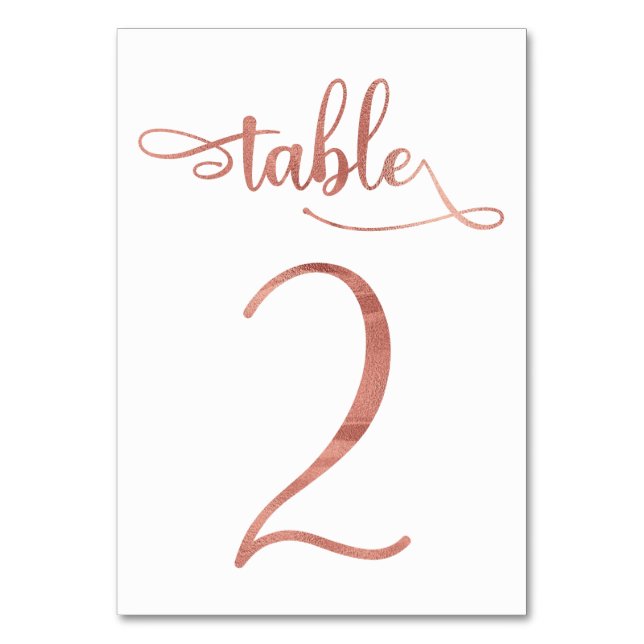 Rose Gold faux foil 3.5x5 table number | Table 2 (Front)