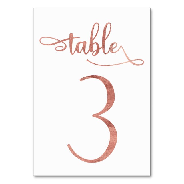 Rose Gold faux foil 3.5x5 table number | Table 3 (Front)