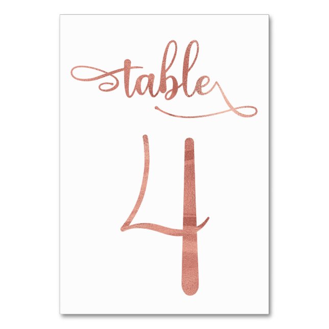 Rose Gold faux foil 3.5x5 table number | Table 4 (Front)