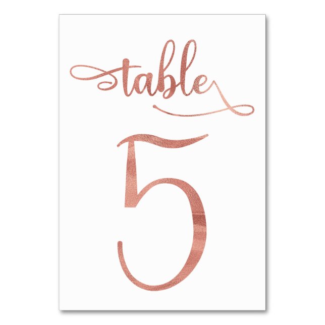 Rose Gold faux foil 3.5x5 table number | Table 5 (Front)