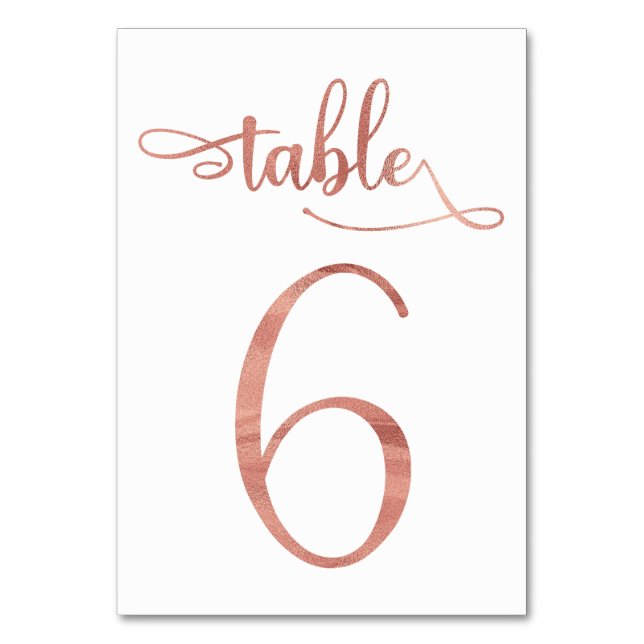 Rose Gold faux foil 3.5x5 table number | Table 6 (Front)