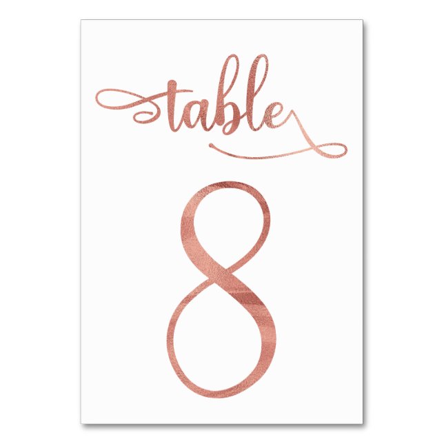 Rose Gold faux foil 3.5x5 table number | Table 8 (Front)