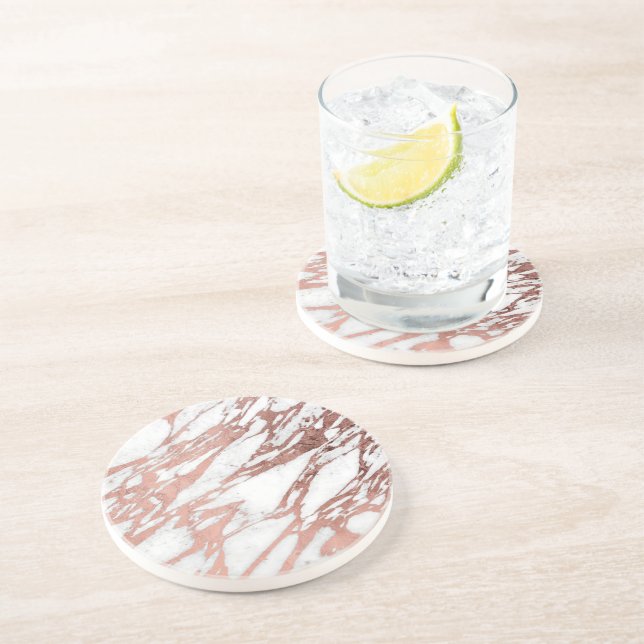 Rose Gold Faux Foil and White Marble Pattern Coaster (Side)