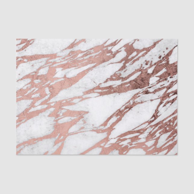 Rose Gold Faux Foil and White Marble Pattern Tissue Paper (Front)