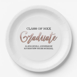 Rose Gold Faux Foil Graduation Any Colour Bckgroun Paper Plate