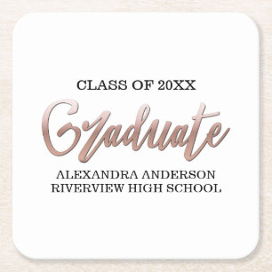 Rose Gold Faux Foil Graduation Any Colour Bckgroun Square Paper Coaster