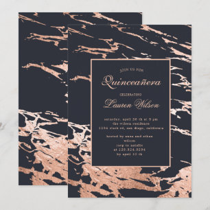 rose gold faux foil marble Quinceanera Invitation