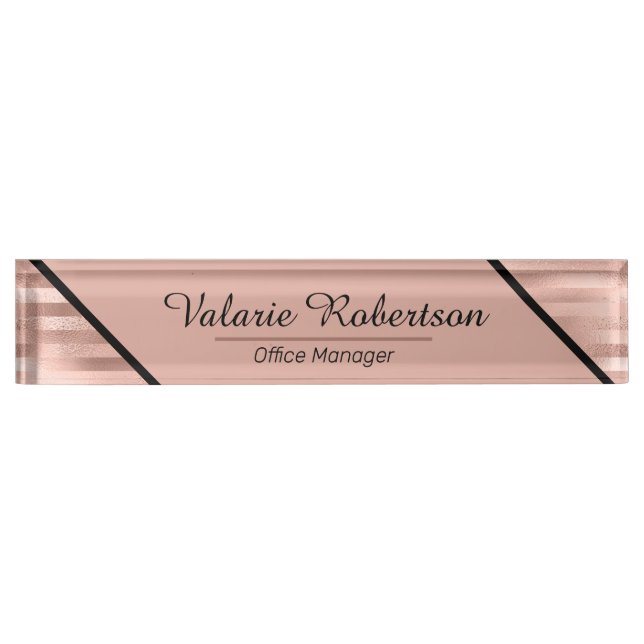 Rose Gold Faux Foil Stripped Girly Nameplate (Front)