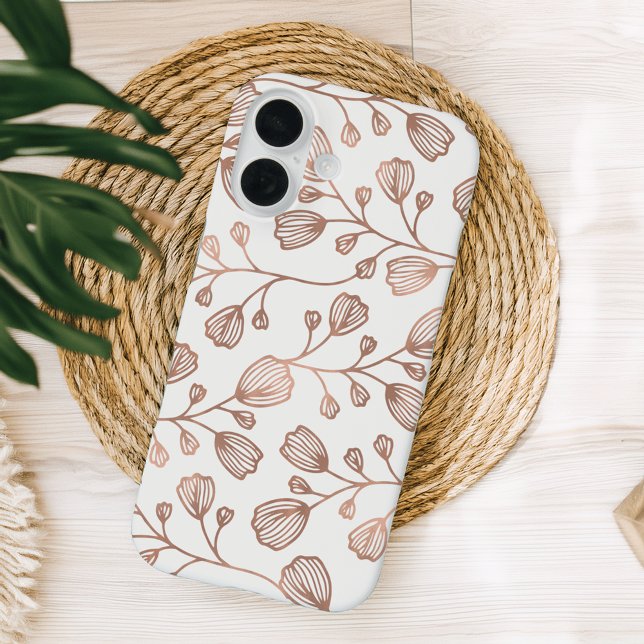 Rose Gold Faux Foil White Botanical Pattern Case-Mate iPhone Case (Creator Uploaded)