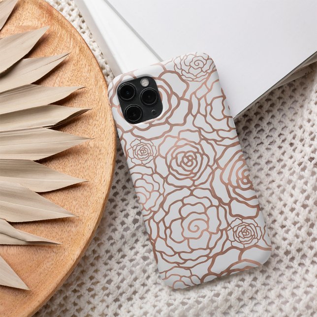 Rose Gold Faux Foil | White Floral Lattice Case-Mate iPhone Case (Creator Uploaded)