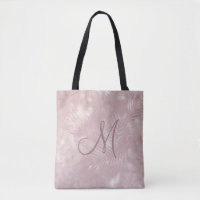 rose gold faux foli tropica leaf monogram tote bag