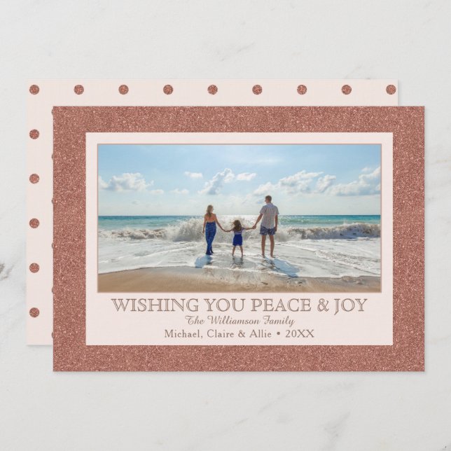 Rose Gold Faux Glitter | 1 Photo Holiday (Front/Back)