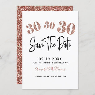 Rose Gold Faux Glitter 30th Birthday Party Save The Date