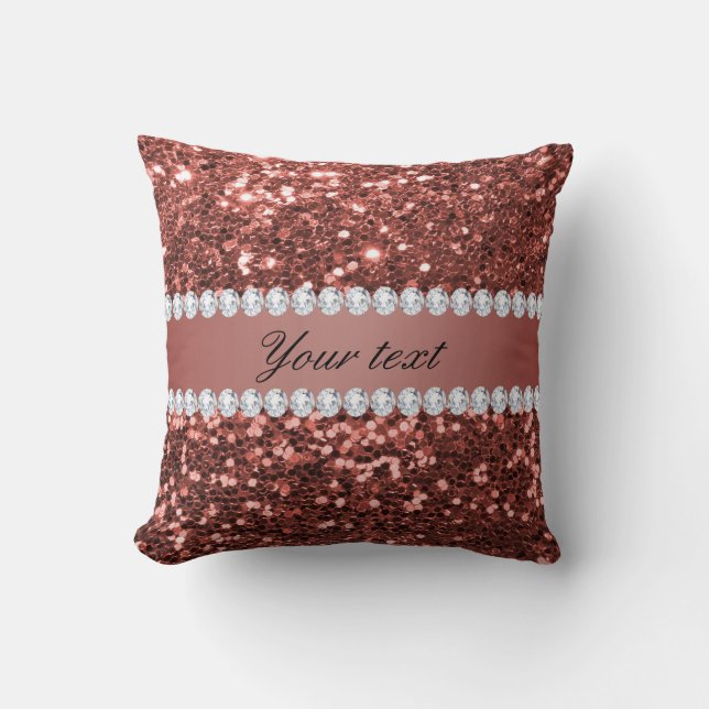 Rose Gold Faux Glitter and Diamonds Personalised Cushion (Front)