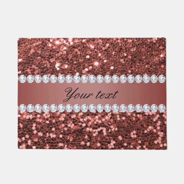 Rose Gold Faux Glitter and Diamonds Personalised Doormat (Front)