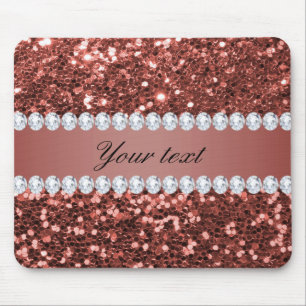 Rose Gold Faux Glitter and Diamonds Personalised Mouse Pad