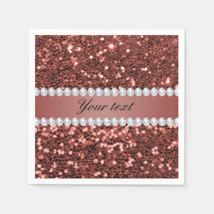 Rose Gold Faux Glitter and Diamonds Personalised Napkin