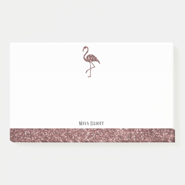 Rose Gold Faux Glitter and White Flamingo & Border Post-it Notes (Front)