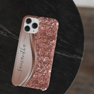 Rose Gold Faux Glitter Bling Handwritten name iPhone 11 Pro Max Case