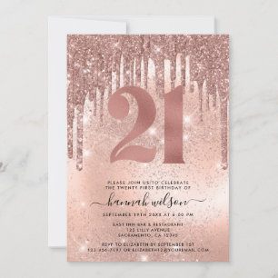 Rose Gold Faux Glitter & Foil 21st Birthday Party Invitation