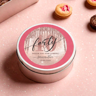 Rose Gold Faux Glitter & Foil 40th Birthday  Classic Round Sticker