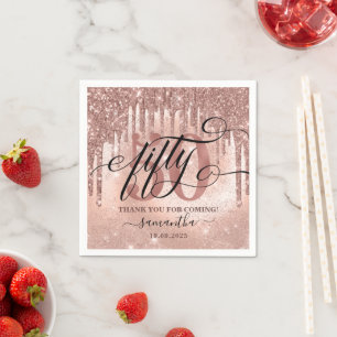 Rose Gold Faux Glitter & Foil 50th Birthday Party Napkin